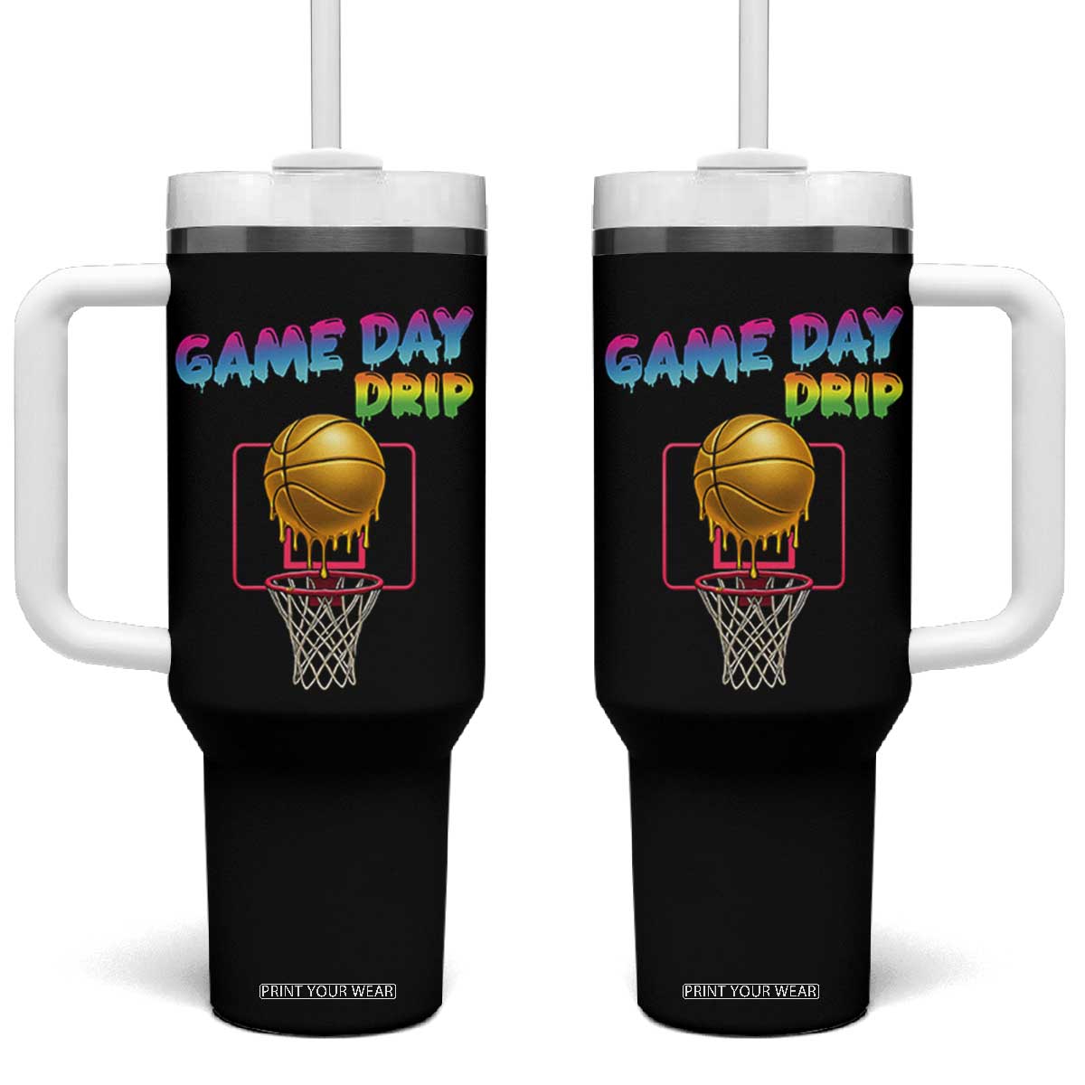Game Day Drip Tumbler With Handle Funny Basketball Lover Street Style Design TS12 One Size: 40 oz Black Print Your Wear