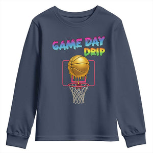 Game Day Drip Youth Sweatshirt Funny Basketball Lover Street Style Design TS12 Navy Print Your Wear