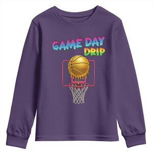Game Day Drip Youth Sweatshirt Funny Basketball Lover Street Style Design TS12 Purple Print Your Wear