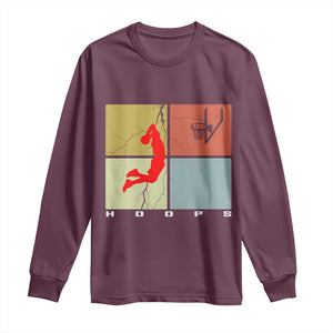 Hoops Life Long Sleeve Shirt Retro Basketball Dunk Silhouette TS12 Maroon Print Your Wear