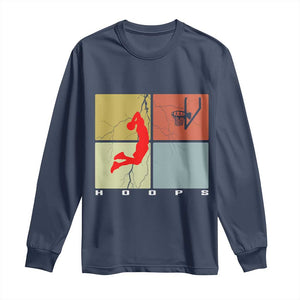Hoops Life Long Sleeve Shirt Retro Basketball Dunk Silhouette TS12 Navy Print Your Wear
