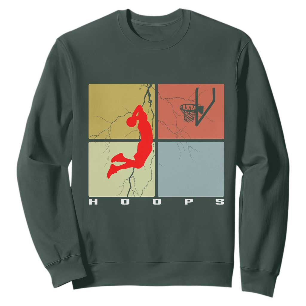 Hoops Life Sweatshirt Retro Basketball Dunk Silhouette TS12 Dark Forest Green Print Your Wear