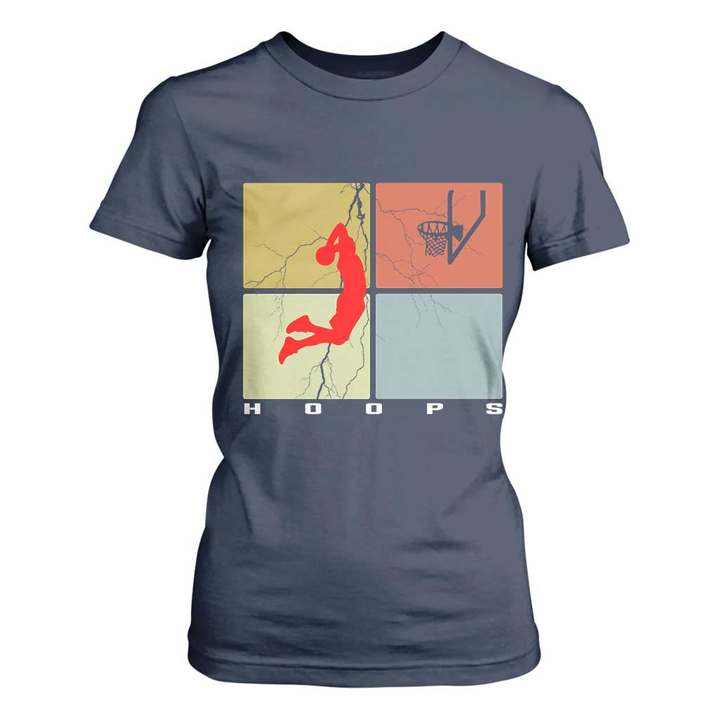 Hoops Life T Shirt For Women Retro Basketball Dunk Silhouette TS12 Navy Print Your Wear