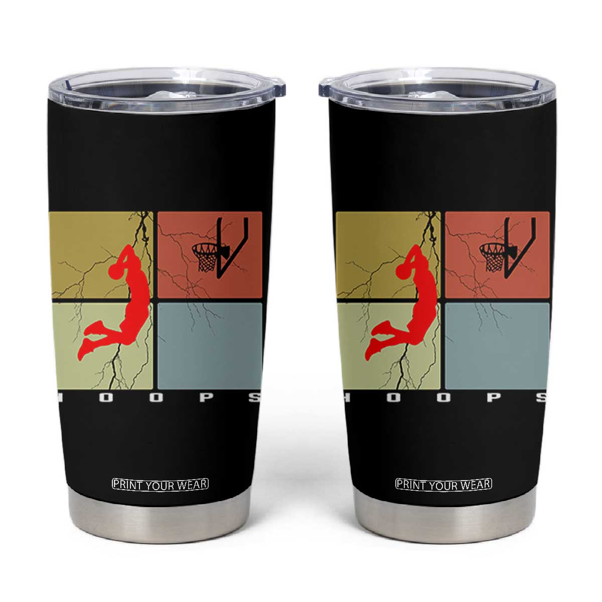 Hoops Life Tumbler Cup Retro Basketball Dunk Silhouette TS12 Black Print Your Wear