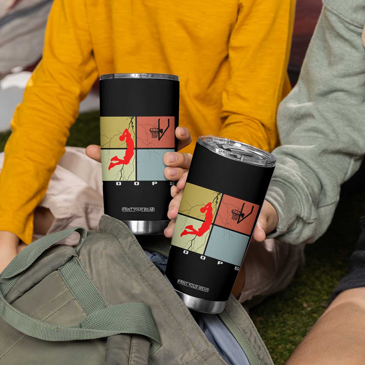 Hoops Life Tumbler Cup Retro Basketball Dunk Silhouette TS12 Print Your Wear