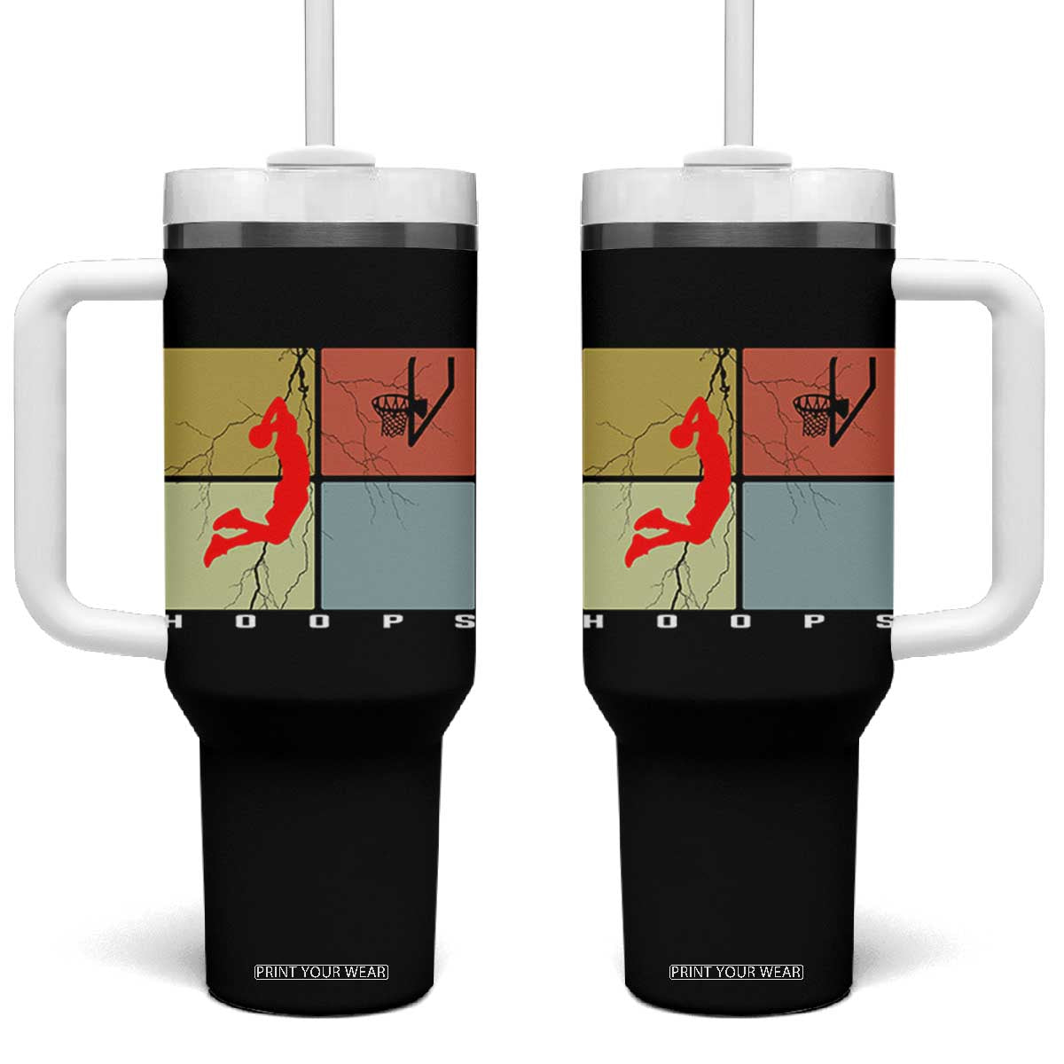 Hoops Life Tumbler With Handle Retro Basketball Dunk Silhouette TS12 One Size: 40 oz Black Print Your Wear