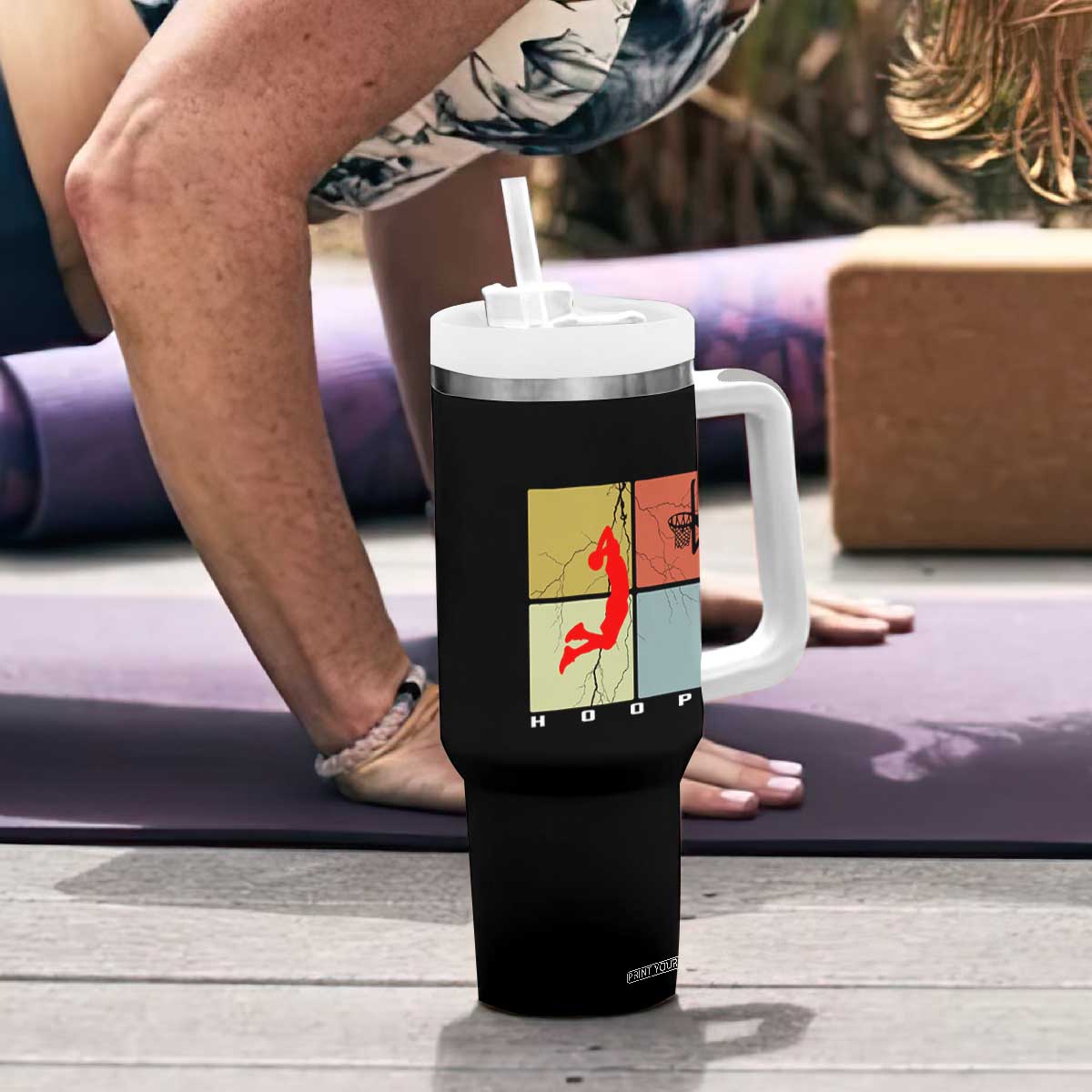 Hoops Life Tumbler With Handle Retro Basketball Dunk Silhouette TS12 Print Your Wear