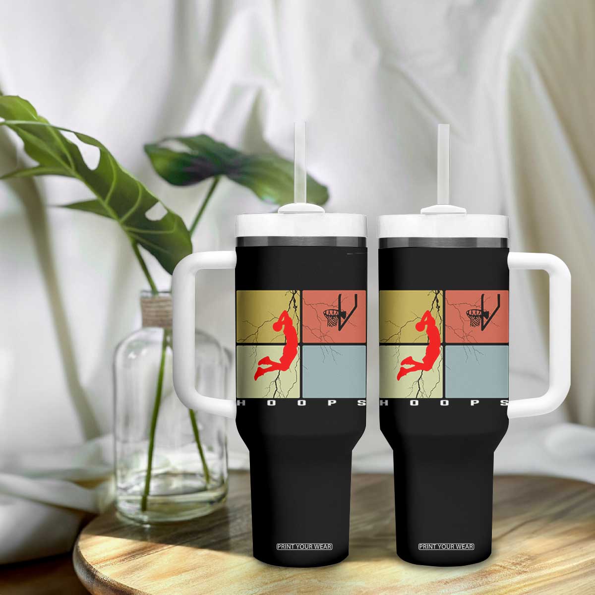 Hoops Life Tumbler With Handle Retro Basketball Dunk Silhouette TS12 Print Your Wear