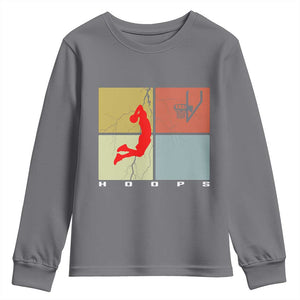 Hoops Life Youth Sweatshirt Retro Basketball Dunk Silhouette TS12 Charcoal Print Your Wear