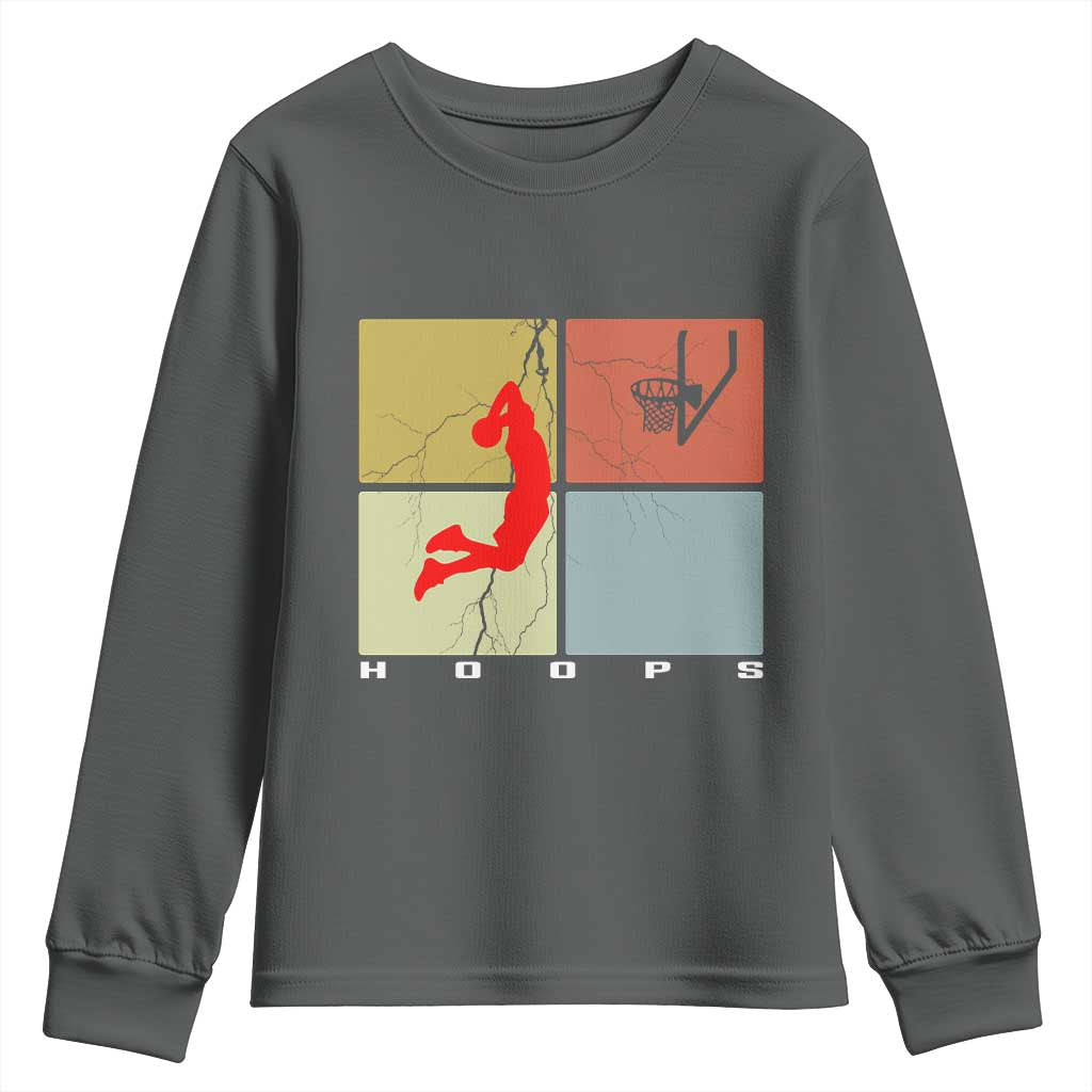 Hoops Life Youth Sweatshirt Retro Basketball Dunk Silhouette TS12 Dark Heather Print Your Wear