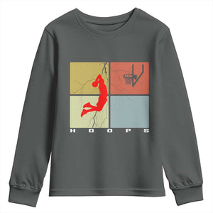 Hoops Life Youth Sweatshirt Retro Basketball Dunk Silhouette TS12 Dark Heather Print Your Wear