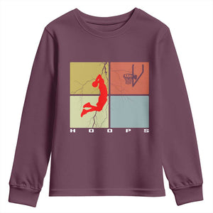 Hoops Life Youth Sweatshirt Retro Basketball Dunk Silhouette TS12 Maroon Print Your Wear