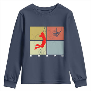 Hoops Life Youth Sweatshirt Retro Basketball Dunk Silhouette TS12 Navy Print Your Wear