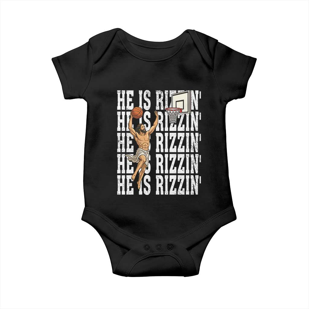 Christian Basketball Lover Baby Onesie He Is Rizzin Funny Gift TS12 Black Print Your Wear