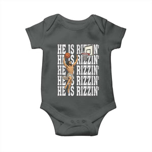 Christian Basketball Lover Baby Onesie He Is Rizzin Funny Gift TS12 Dark Heather Print Your Wear