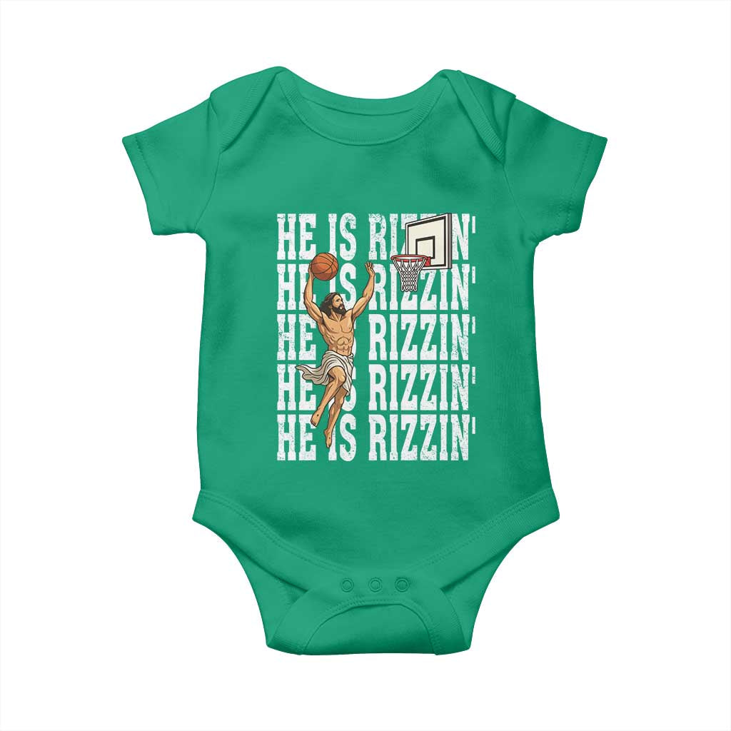Christian Basketball Lover Baby Onesie He Is Rizzin Funny Gift TS12 Irish Green Print Your Wear