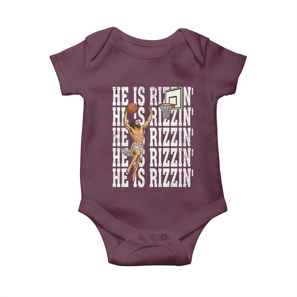 Christian Basketball Lover Baby Onesie He Is Rizzin Funny Gift TS12 Maroon Print Your Wear