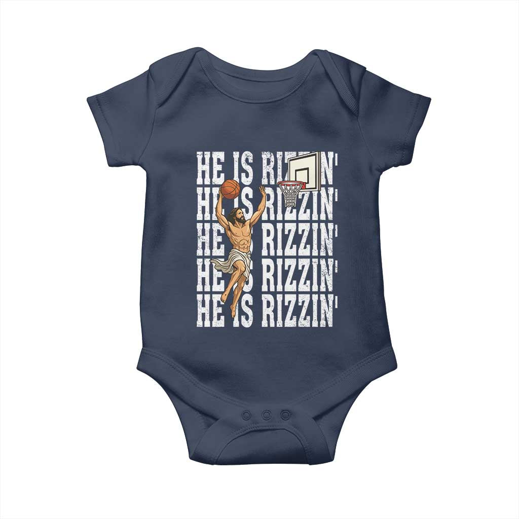 Christian Basketball Lover Baby Onesie He Is Rizzin Funny Gift TS12 Navy Print Your Wear