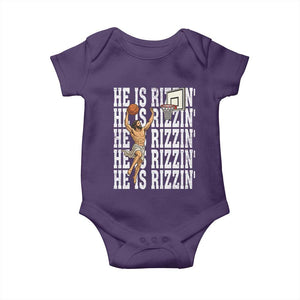 Christian Basketball Lover Baby Onesie He Is Rizzin Funny Gift TS12 Purple Print Your Wear