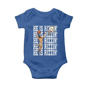 Christian Basketball Lover Baby Onesie He Is Rizzin Funny Gift TS12 Royal Blue Print Your Wear