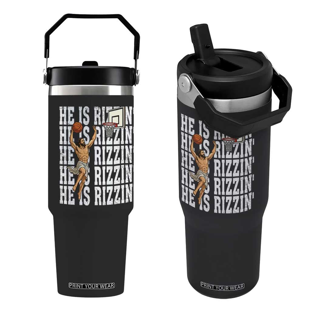Christian Basketball Lover Flip Straw Tumbler He Is Rizzin Funny Gift TS12 One Size: 30 oz Black Print Your Wear