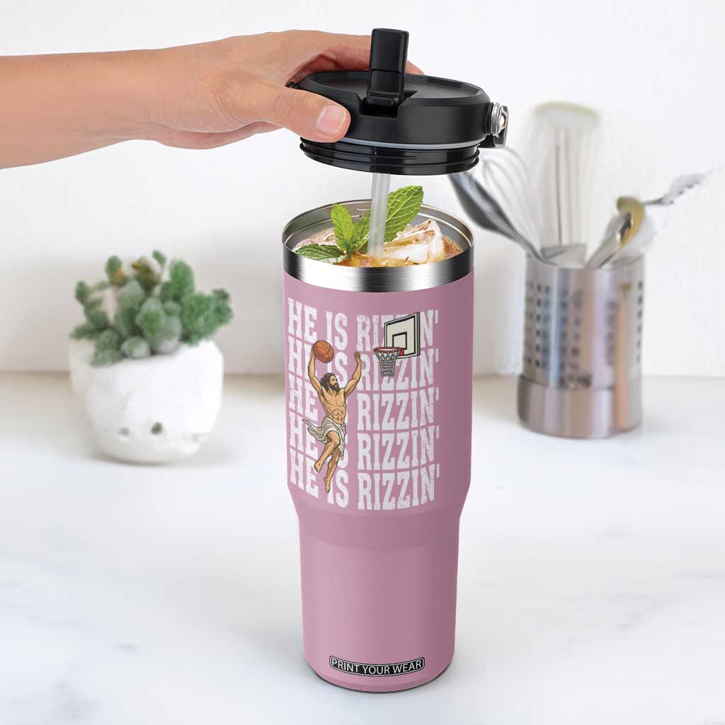 Christian Basketball Lover Flip Straw Tumbler He Is Rizzin Funny Gift TS12 One Size: 30 oz Light Pink Print Your Wear