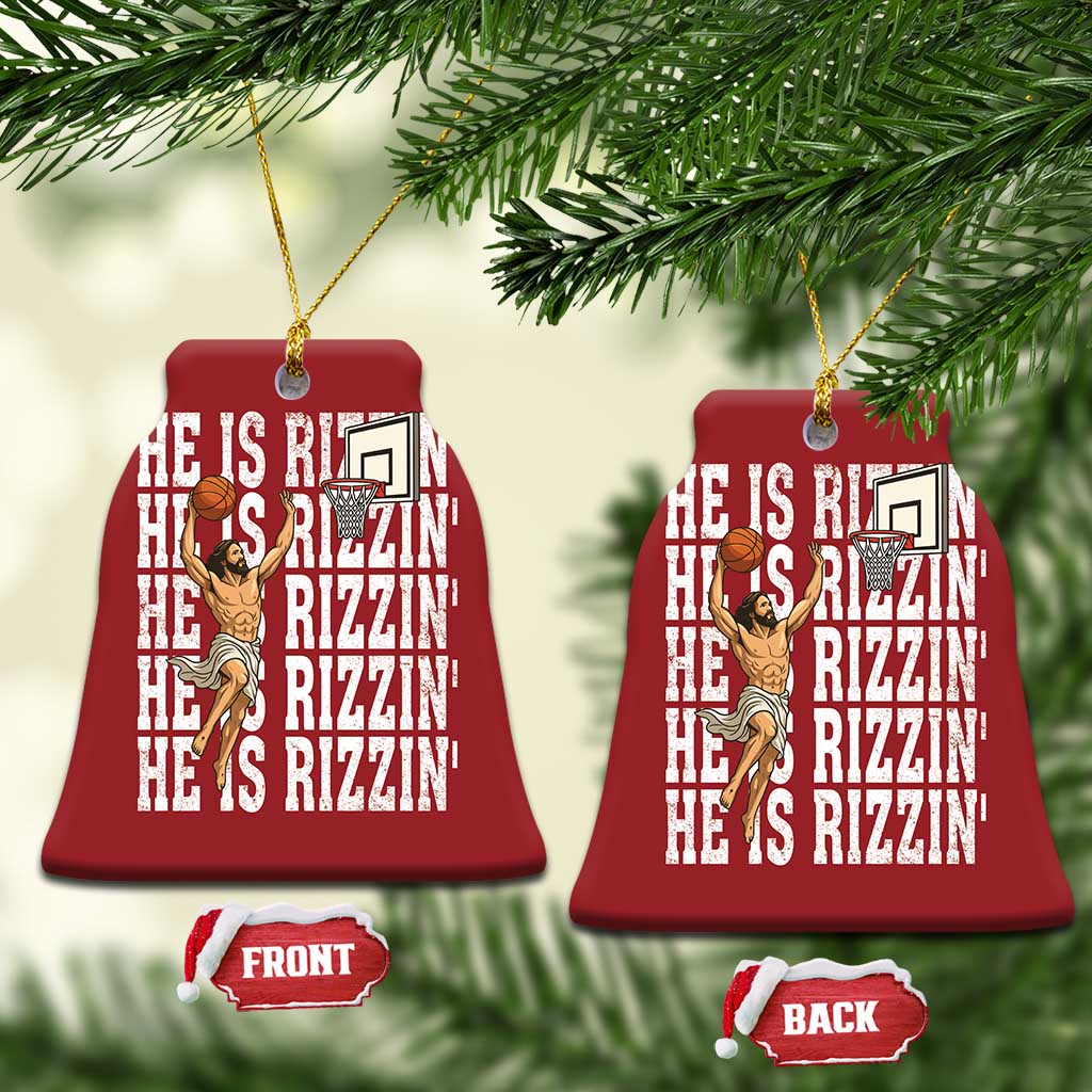 Christian Basketball Lover Christmas Ornament He Is Rizzin Funny Gift TS12 Bell Flake Red Print Your Wear