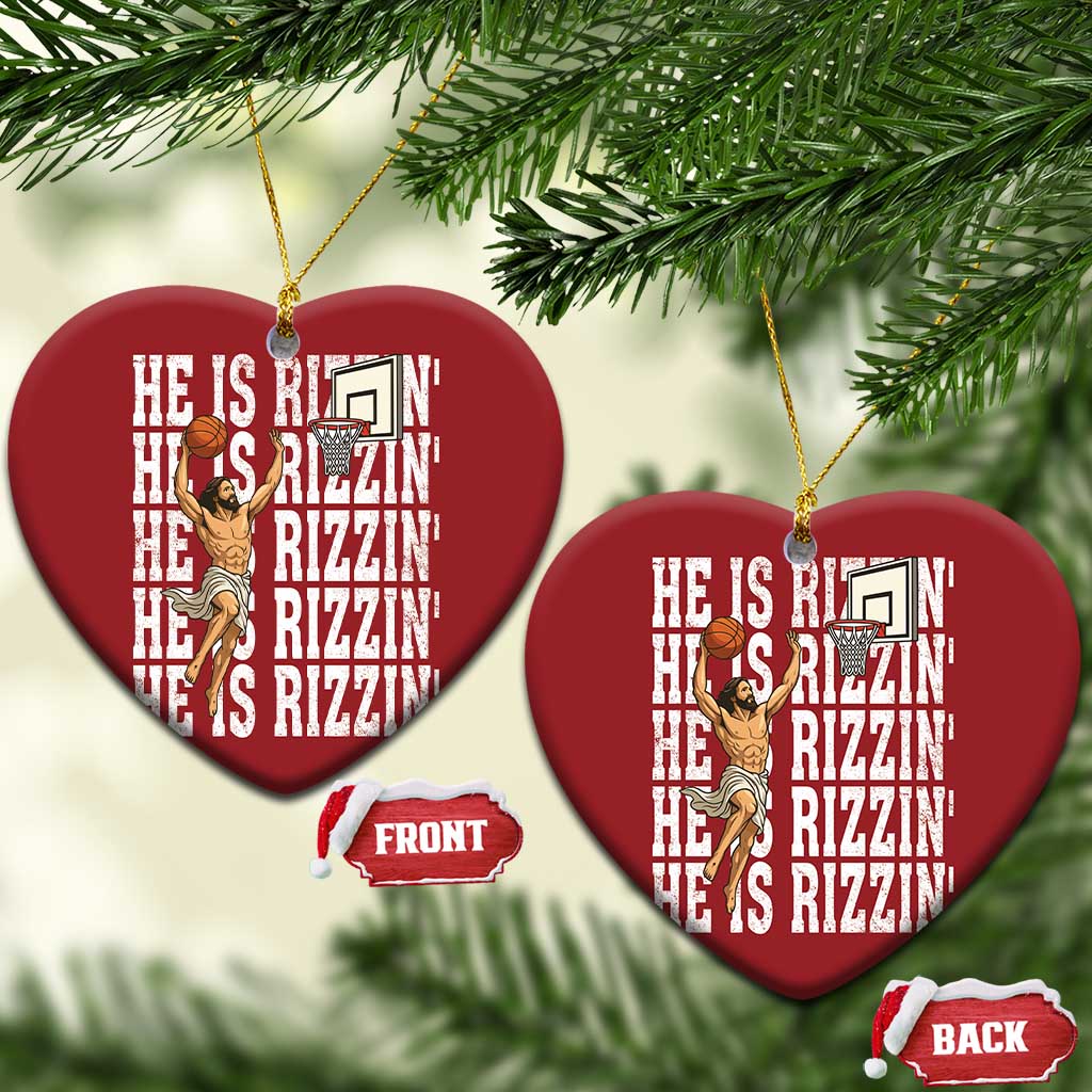 Christian Basketball Lover Christmas Ornament He Is Rizzin Funny Gift TS12 Heart Red Print Your Wear