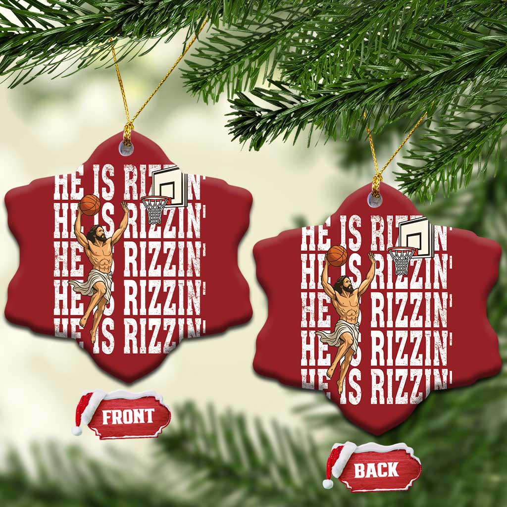 Christian Basketball Lover Christmas Ornament He Is Rizzin Funny Gift TS12 Snow Flake Red Print Your Wear