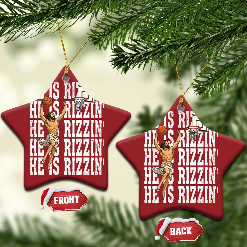 Christian Basketball Lover Christmas Ornament He Is Rizzin Funny Gift TS12 Star Red Print Your Wear