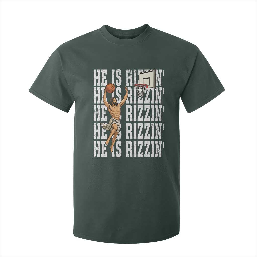 Christian Basketball Lover T Shirt For Kid He Is Rizzin Funny Gift TS12 Dark Forest Green Print Your Wear