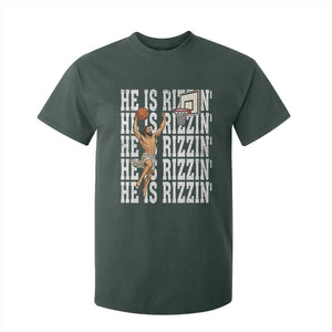 Christian Basketball Lover T Shirt For Kid He Is Rizzin Funny Gift TS12 Dark Forest Green Print Your Wear