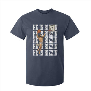 Christian Basketball Lover T Shirt For Kid He Is Rizzin Funny Gift TS12 Navy Print Your Wear