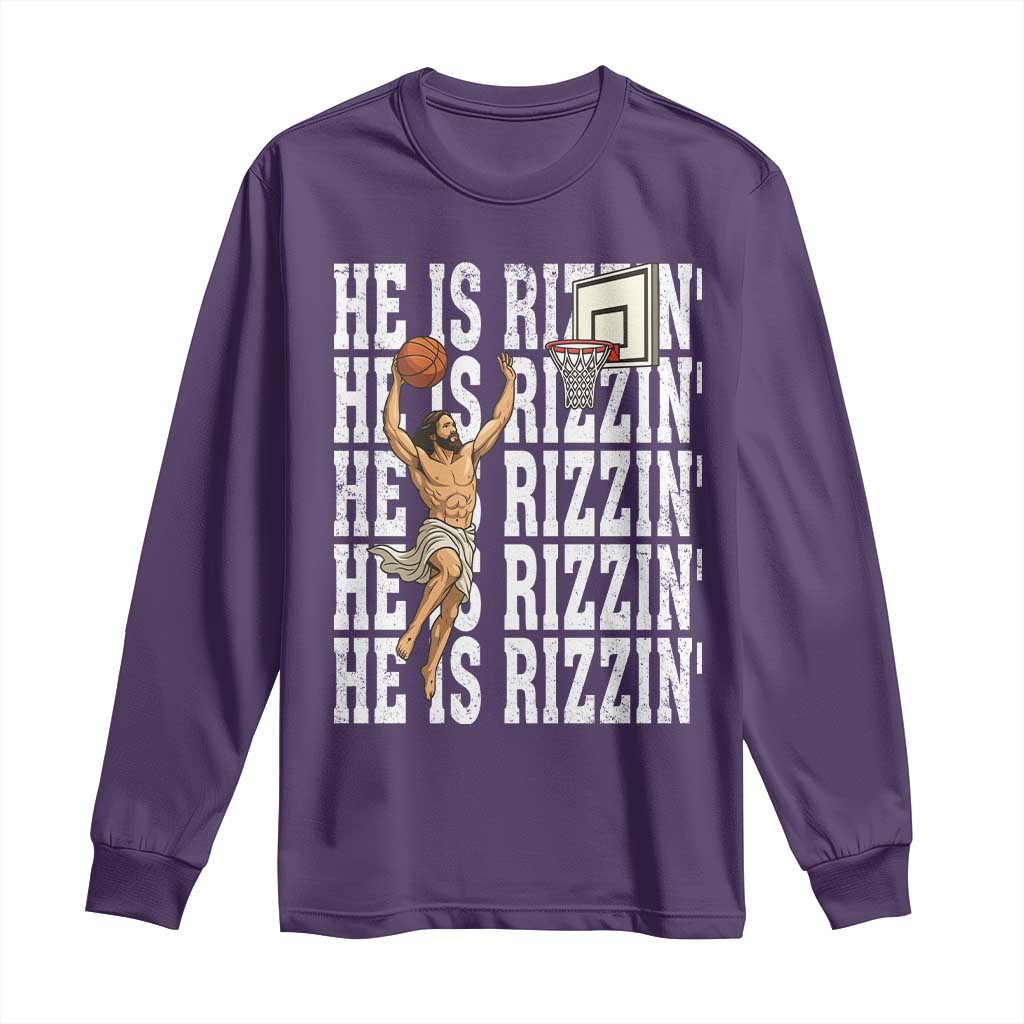 Christian Basketball Lover Long Sleeve Shirt He Is Rizzin Funny Gift TS12 Purple Print Your Wear