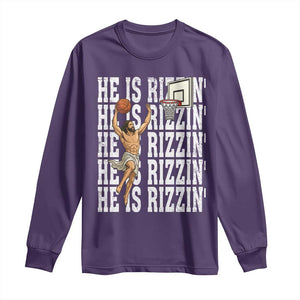 Christian Basketball Lover Long Sleeve Shirt He Is Rizzin Funny Gift TS12 Purple Print Your Wear