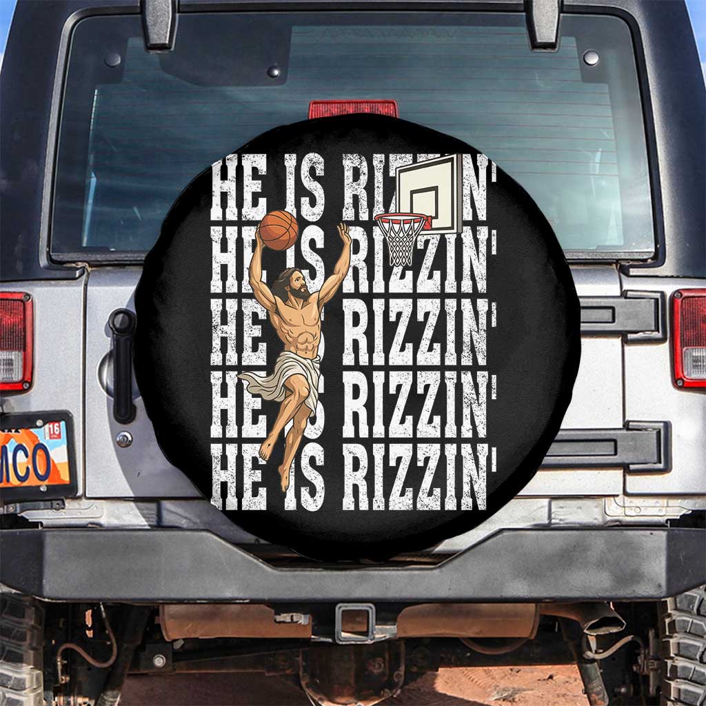 Christian Basketball Lover Spare Tire Cover He Is Rizzin Funny Gift TS12 No hole Black Print Your Wear