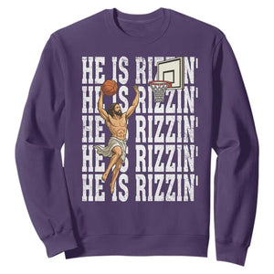 Christian Basketball Lover Sweatshirt He Is Rizzin Funny Gift TS12 Purple Print Your Wear