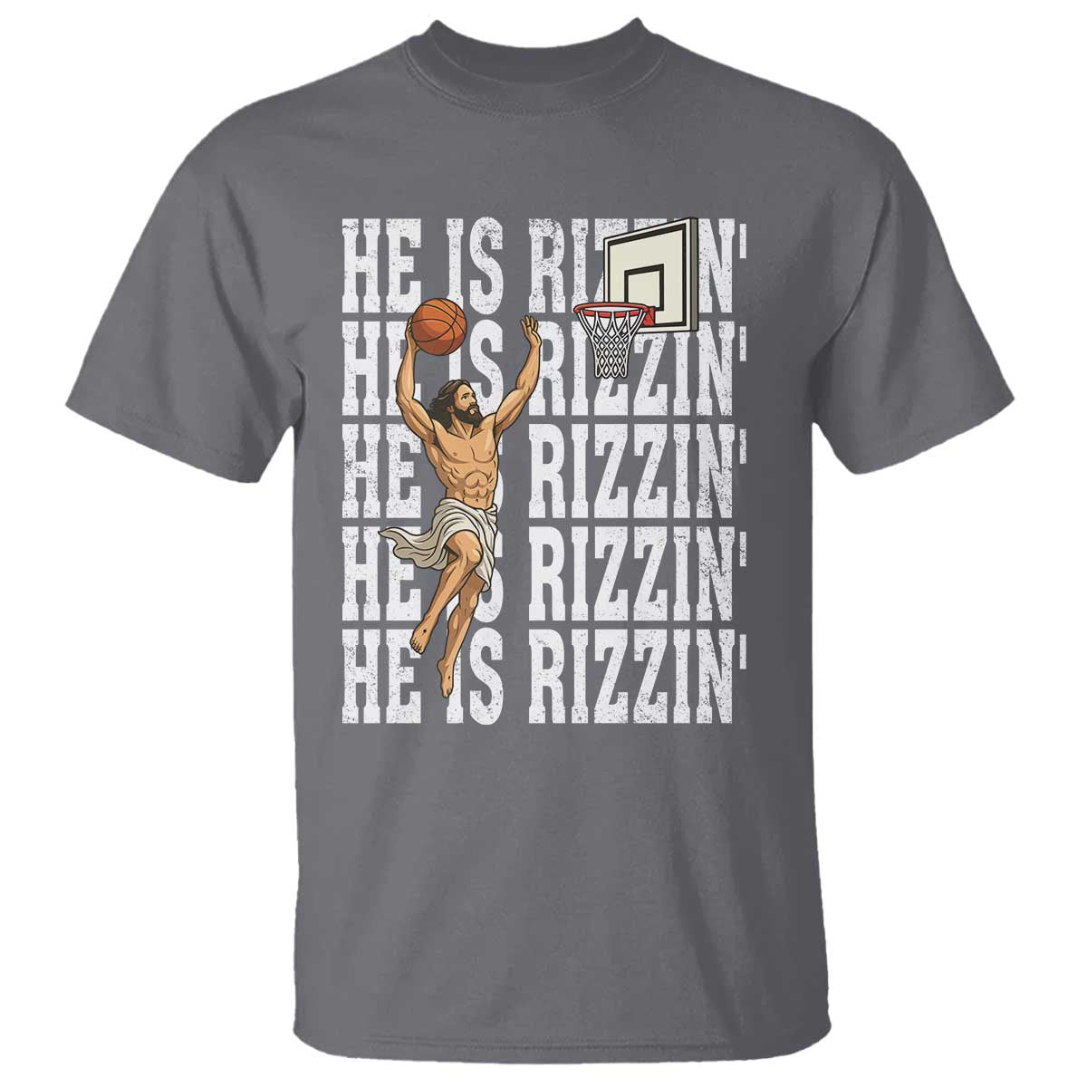Christian Basketball Lover T Shirt He Is Rizzin Funny Gift TS12 Charcoal Print Your Wear