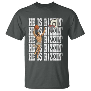 Christian Basketball Lover T Shirt He Is Rizzin Funny Gift TS12 Dark Heather Print Your Wear
