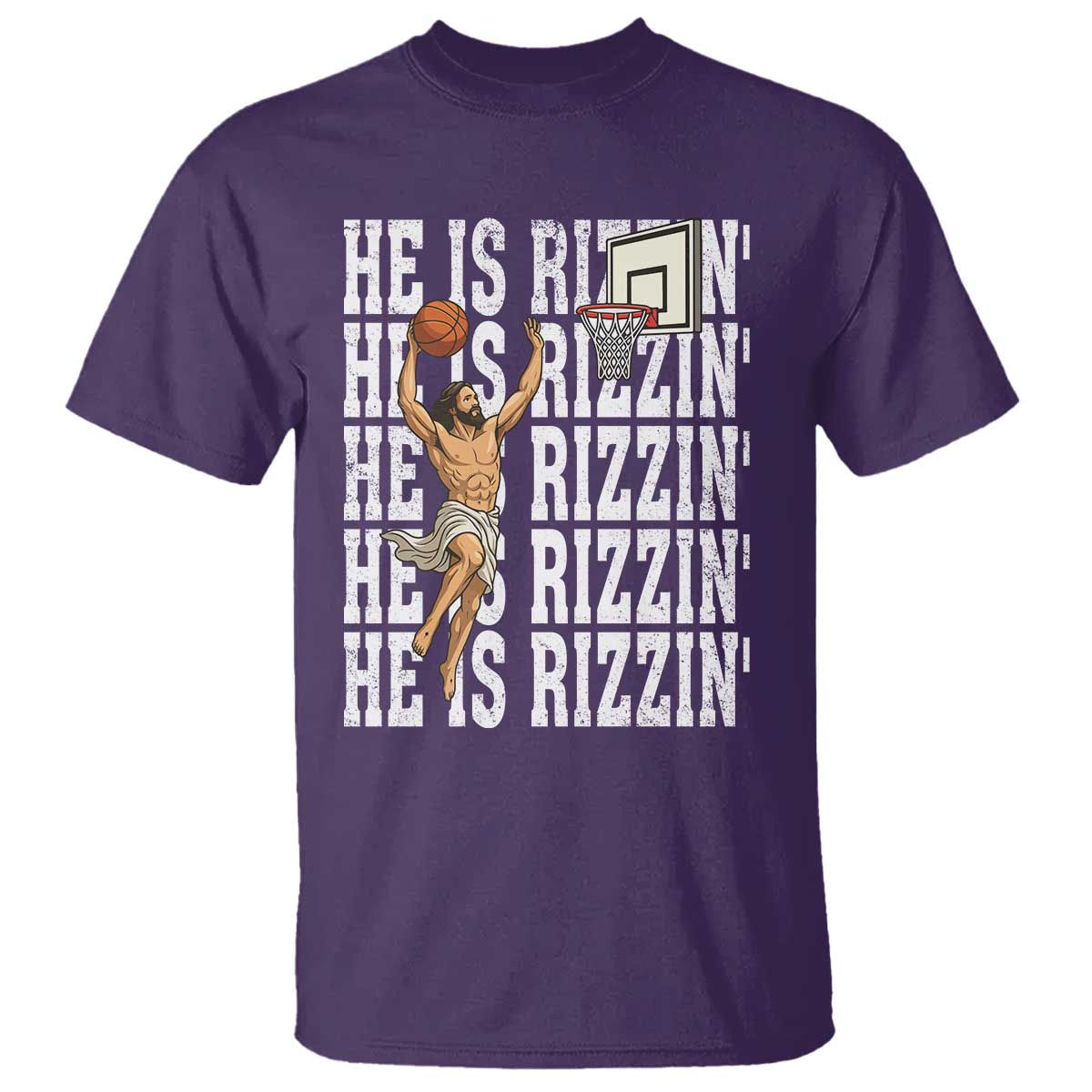Christian Basketball Lover T Shirt He Is Rizzin Funny Gift TS12 Purple Print Your Wear