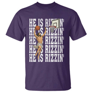 Christian Basketball Lover T Shirt He Is Rizzin Funny Gift TS12 Purple Print Your Wear