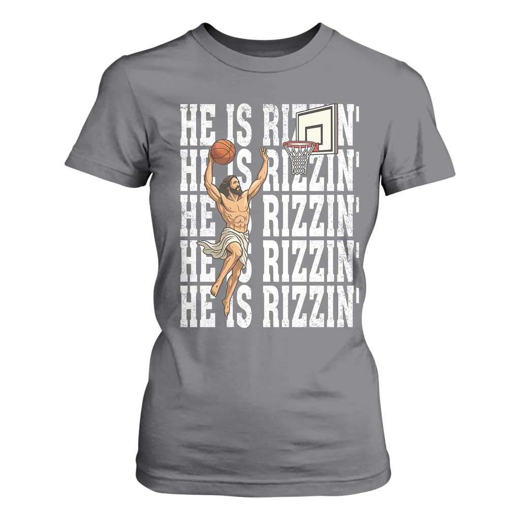 Christian Basketball Lover T Shirt For Women He Is Rizzin Funny Gift TS12 Charcoal Print Your Wear