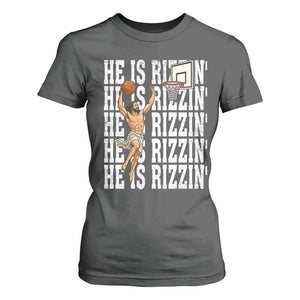 Christian Basketball Lover T Shirt For Women He Is Rizzin Funny Gift TS12 Dark Heather Print Your Wear