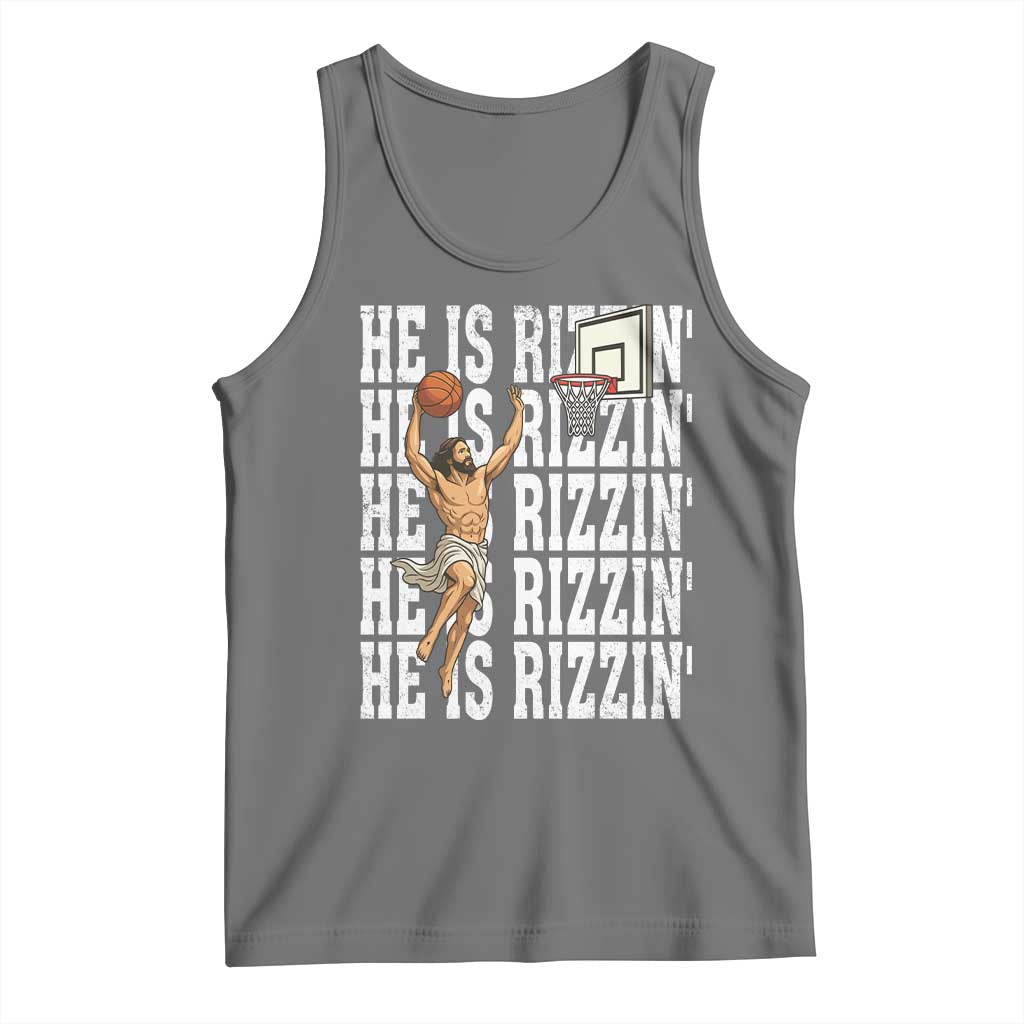Christian Basketball Lover Tank Top He Is Rizzin Funny Gift TS12 Black Heather Print Your Wear