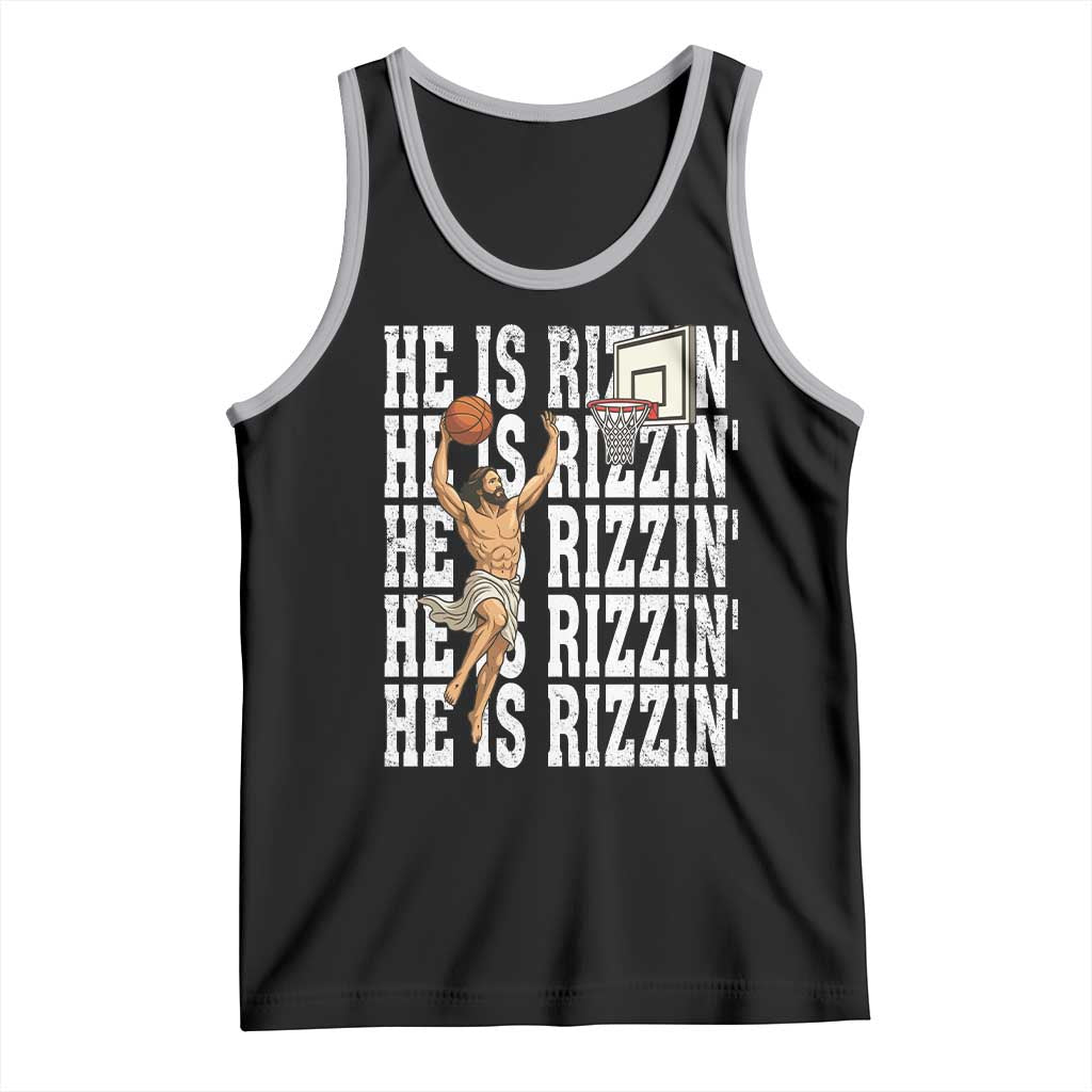 Christian Basketball Lover Tank Top He Is Rizzin Funny Gift TS12 Black Athletic Heather Print Your Wear