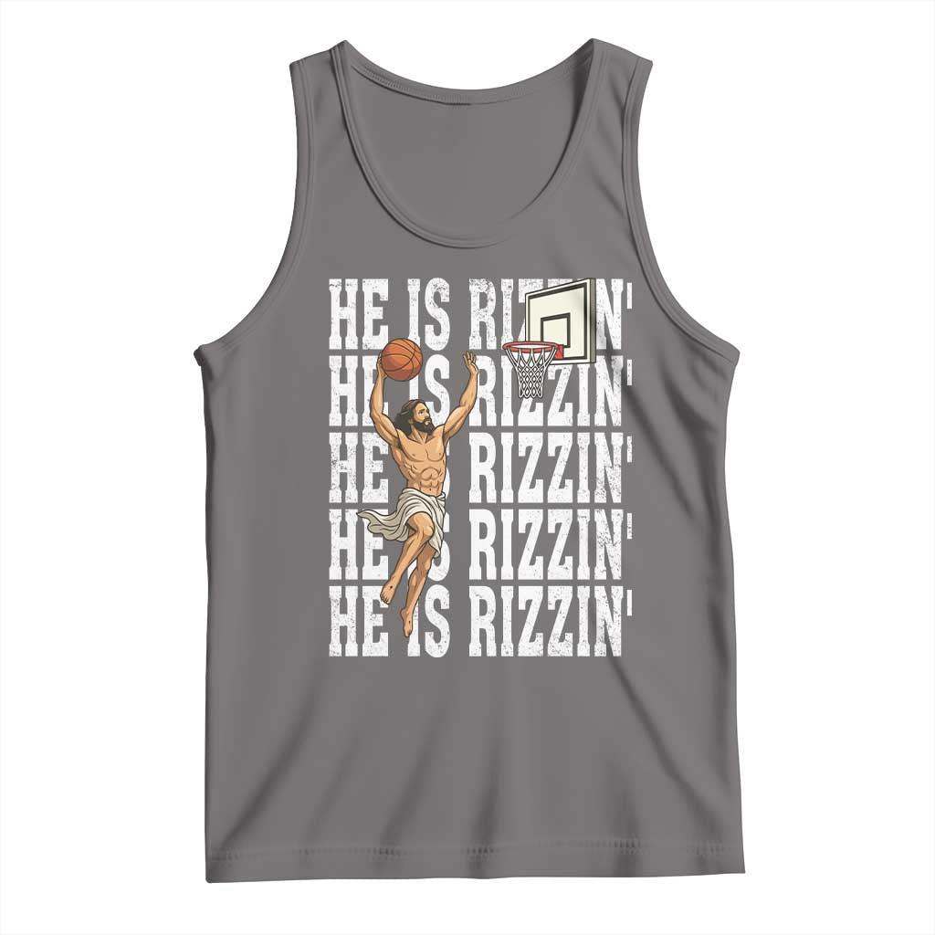 Christian Basketball Lover Tank Top He Is Rizzin Funny Gift TS12 Deep Heather Print Your Wear