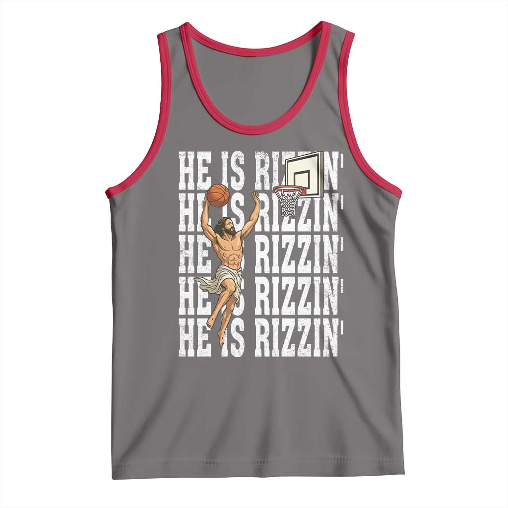 Christian Basketball Lover Tank Top He Is Rizzin Funny Gift TS12 Deep Heather Red Print Your Wear