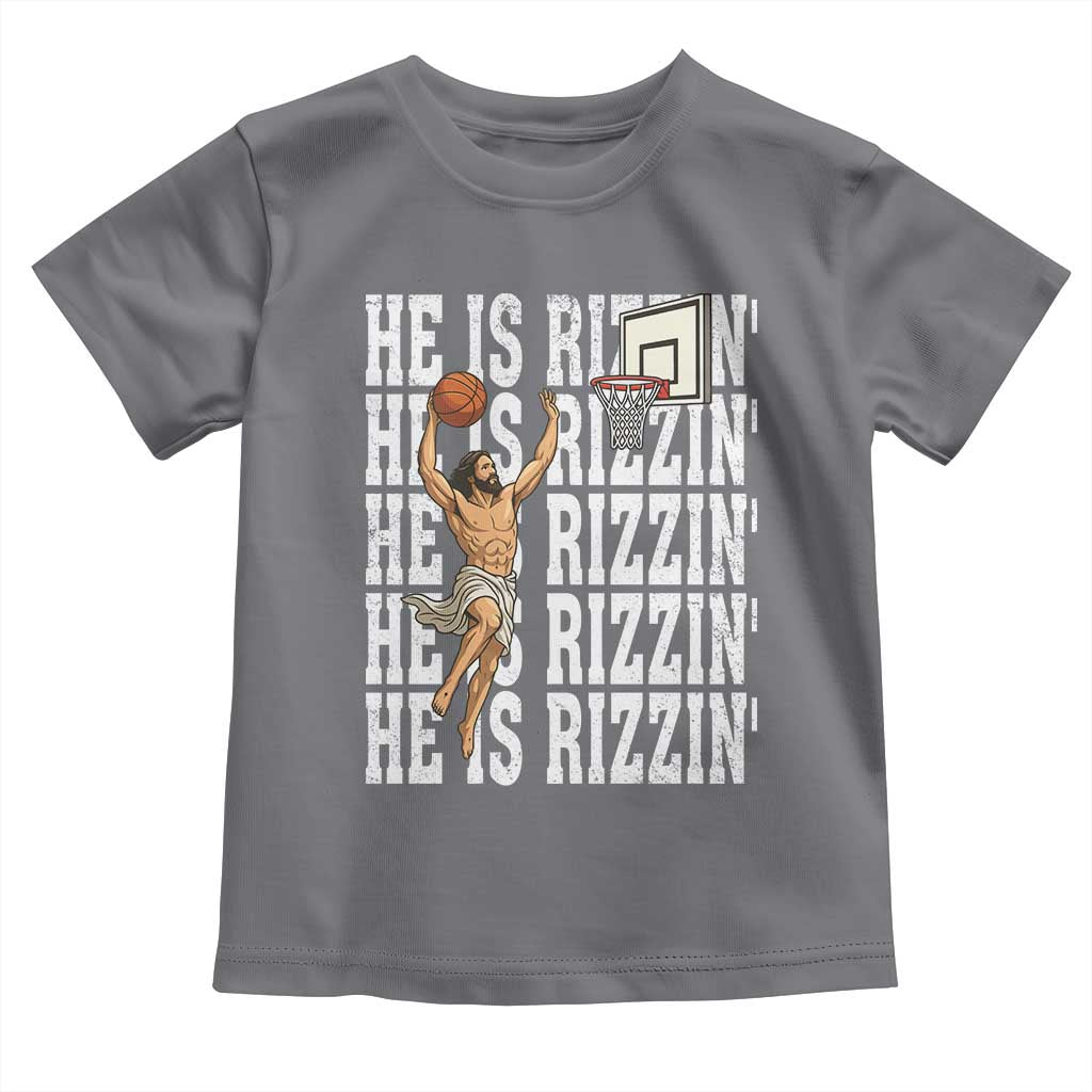 Christian Basketball Lover Toddler T Shirt He Is Rizzin Funny Gift TS12 Charcoal Print Your Wear