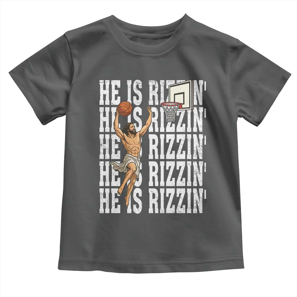 Christian Basketball Lover Toddler T Shirt He Is Rizzin Funny Gift TS12 Dark Heather Print Your Wear