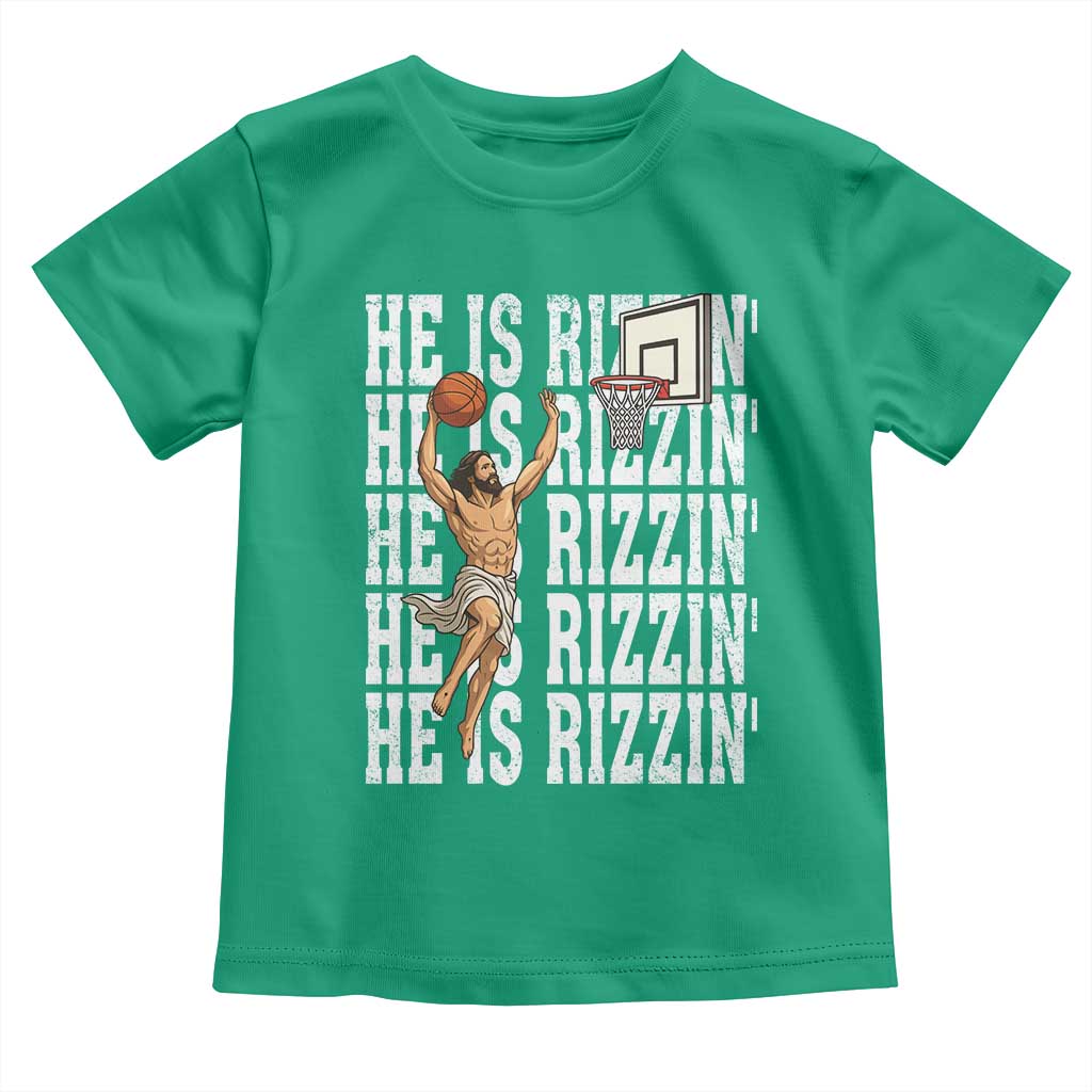 Christian Basketball Lover Toddler T Shirt He Is Rizzin Funny Gift TS12 Irish Green Print Your Wear